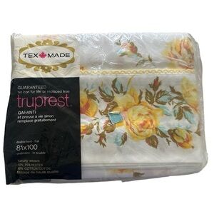 VINTAGE Tex-Made Trueprest Floral Flat Sheet - Dead Stock/Double Bed Flat Sheet
